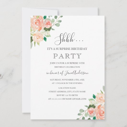 Invitation Fête d'anniversaire surprise Peach Floral (Devant)