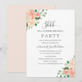 Invitation Fête d'anniversaire surprise Peach Floral (Devant / Derrière)