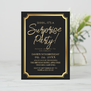 Invitation Fête d'anniversaire surprise pour 50 ans Black Gol