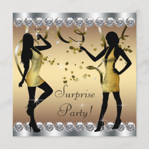 Invitation Fête d'anniversaire surprise pour femme Argent et 