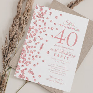 Invitation Fête d'anniversaire surprise Rose Gold Glitter 40