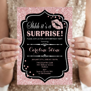 Invitation Fête d'anniversaire surprise - Rose noire dorée