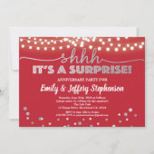 Invitation Fête d'anniversaire surprise rouge rubis et argent (Devant)