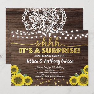 Invitation Fête d'anniversaire surprise rustique or tournesol
