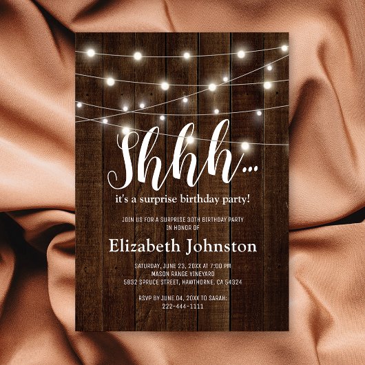 Invitation Fête d'anniversaire surprise rustique pour adultes