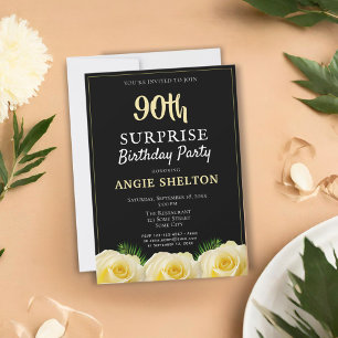Invitation Fête d'anniversaire surprise Tropicale 90 ans Rose