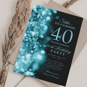 Invitation Fête d'anniversaire surprise Turquoise Glam 40 ans