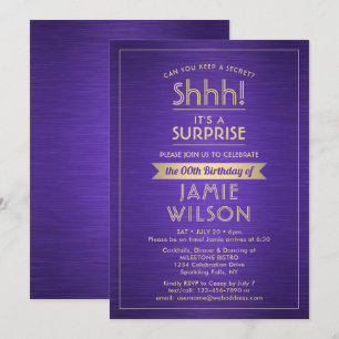 Invitation Fête d'anniversaire surprise Violet et Or Brossés