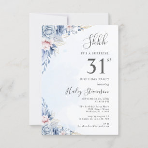 Invitation Fête d'anniversaire surprise Watercolor Dusty Blue