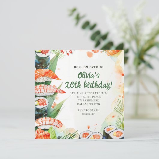 Invitation Fête d'anniversaire Sushi (Debout devant)