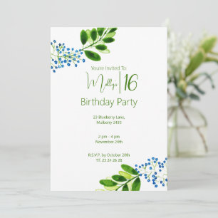 Invitation Fête d'anniversaire Sweet 16 aquarelle Ne m'oublie