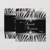 Invitation Fête d'anniversaire Sweet 16 Bijou Zèbre Argent No (Devant / Derrière)
