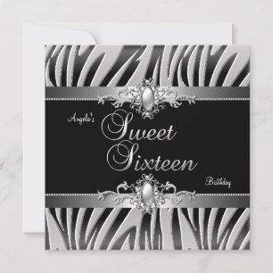 Invitation Fête d'anniversaire Sweet 16 Bijou Zèbre Argent No