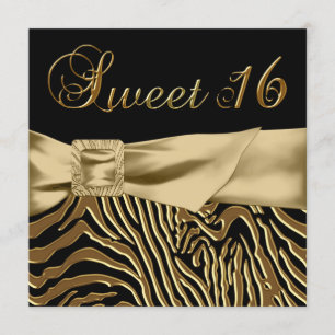 Invitation Fête d'anniversaire Sweet 16 Black Gold Zebra