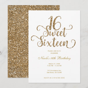 Invitation Fête d'anniversaire Sweet 16 blanc et paillettes d