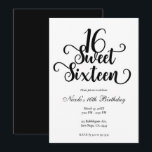 Invitation Fête d'anniversaire Sweet 16 Blanc & Noir<br><div class="desc">Personnalisez pour votre événement.</div>