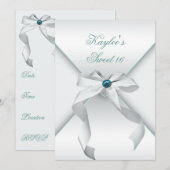 Invitation Fête d'anniversaire Sweet 16 Blanc Sarcelle (Devant / Derrière)