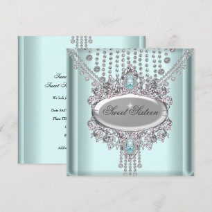 Invitation Fête d'anniversaire Sweet 16 Bleu Blanc Diamants