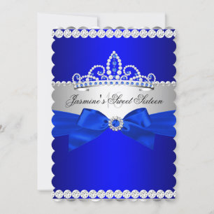 Invitation Fête d'anniversaire Sweet 16 Bleu Royal & Argent