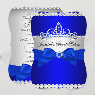 Invitation Fête d'anniversaire Sweet 16 Bleu Royal & Argent