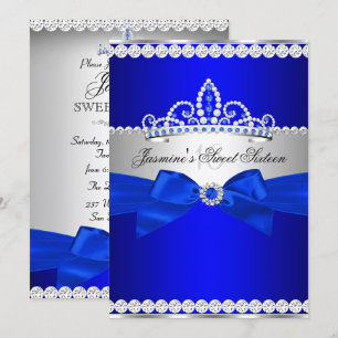 Invitation Fête d'anniversaire Sweet 16 Bleu Royal et Argent