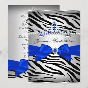Invitation Fête d'anniversaire Sweet 16 bleu royal et noir zè