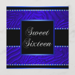 Invitation Fête d'anniversaire Sweet 16 Bleu Royal Zèbre
