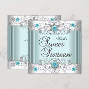 Invitation Fête d'anniversaire Sweet 16 Bleu sarcelle Blanc D