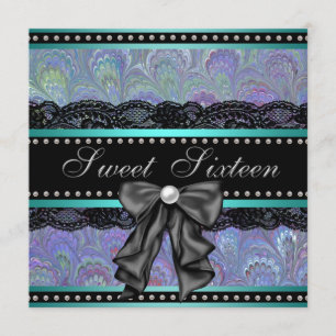 Invitation Fête d'anniversaire Sweet 16 bleu sarcelle violet