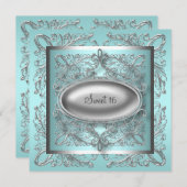 Invitation Fête d'anniversaire Sweet 16 Bleu Turquoise Blanc (Devant / Derrière)