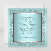 Invitation Fête d'anniversaire Sweet 16 Bleu Turquoise Blanc (Dos)