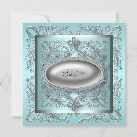 Invitation Fête d'anniversaire Sweet 16 Bleu Turquoise Blanc (Devant)