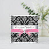 Invitation Fête d'anniversaire Sweet 16 Damask noir rose (Debout devant)