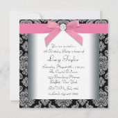 Invitation Fête d'anniversaire Sweet 16 Damask noir rose (Dos)