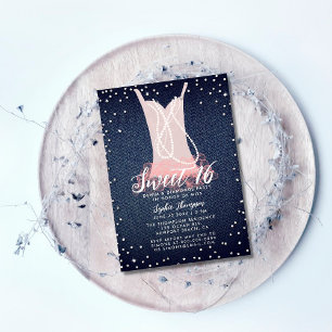 Invitation Fête d'anniversaire Sweet 16 Denim Diamonds Perles