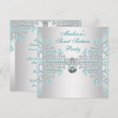 Invitation Fête d'anniversaire Sweet 16 Diamants Argent Bleu  (Devant / Derrière)