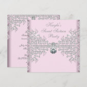 Invitation Fête d'anniversaire Sweet 16 diamants argentés ros (Devant / Derrière)