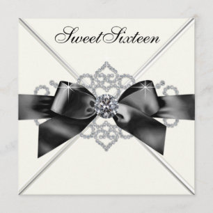 Invitation Fête d'anniversaire Sweet 16 diamants blancs noirs