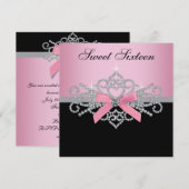 Invitation Fête d'anniversaire Sweet 16 Diamants Blancs Rose  (Devant / Derrière)