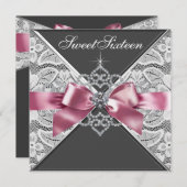 Invitation Fête d'anniversaire Sweet 16 diamants blancs rose  (Devant / Derrière)