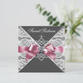 Invitation Fête d'anniversaire Sweet 16 diamants blancs rose  (Debout devant)