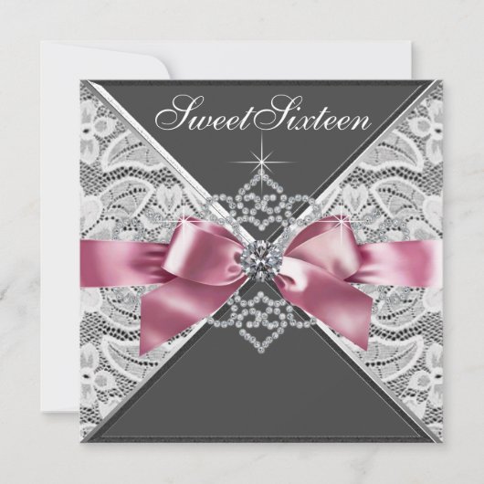 Invitation Fête d'anniversaire Sweet 16 diamants blancs rose  (Devant)
