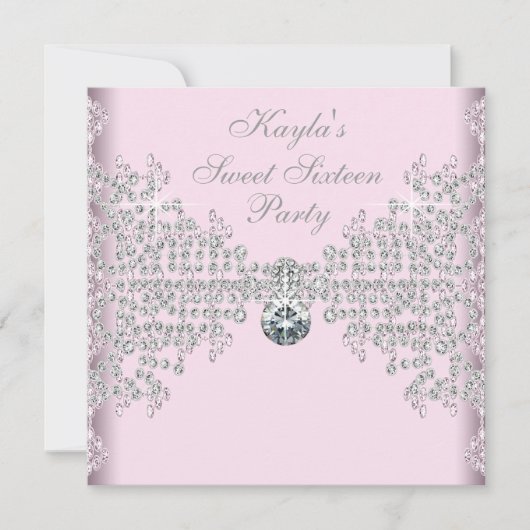 Invitation Fête d'anniversaire Sweet 16 Diamants Roses Argent (Devant)
