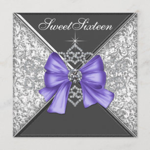 Invitation Fête d'anniversaire Sweet 16 Diamants Violets et N