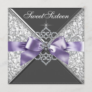 Invitation Fête d'anniversaire Sweet 16 Diamants Violets et N