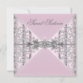 Invitation Fête d'anniversaire Sweet 16 Diamonds Rose Argent (Devant)