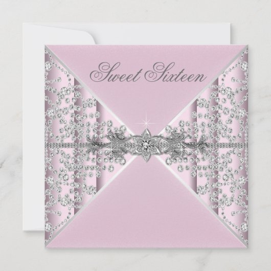 Invitation Fête d'anniversaire Sweet 16 Diamonds Rose Argent (Devant)