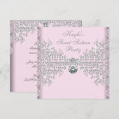Invitation Fête d'anniversaire Sweet 16 Diamonds Rose Argent (Devant / Derrière)