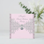 Invitation Fête d'anniversaire Sweet 16 Diamonds Rose Argent (Debout devant)