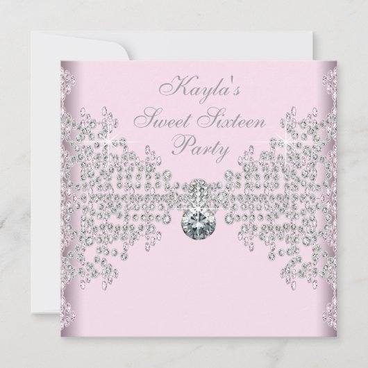 Invitation Fête d'anniversaire Sweet 16 Diamonds Rose Argent (Devant)